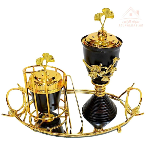 Luxury Black & Gold Bukhoor Burner Set | Elegant Mabkhara Set for Home & Gifting – Premium Incense Burner - Souk Al Ras