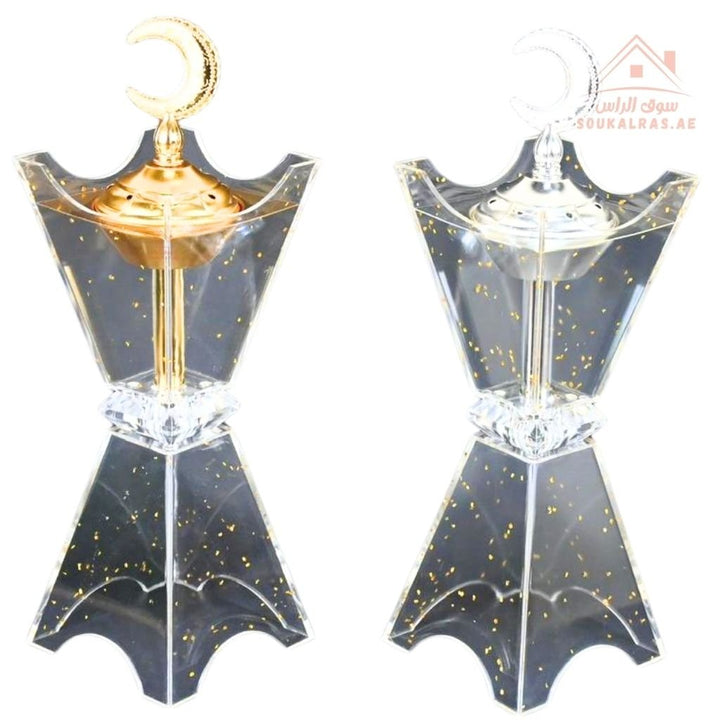 Luxury Crystal Bakhoor Burner | Gold & Silver | Crescent Moon Design | Elegant Oud & Incense Holder for Home & Majlis Décor - Souk Al Ras