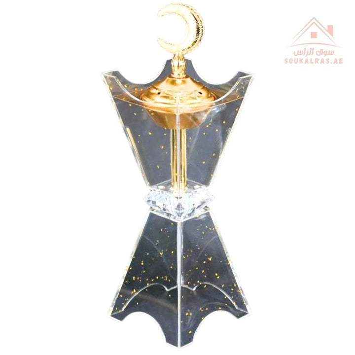 Luxury Crystal Bakhoor Burner | Gold & Silver | Crescent Moon Design | Elegant Oud & Incense Holder for Home & Majlis Décor - Souk Al Ras