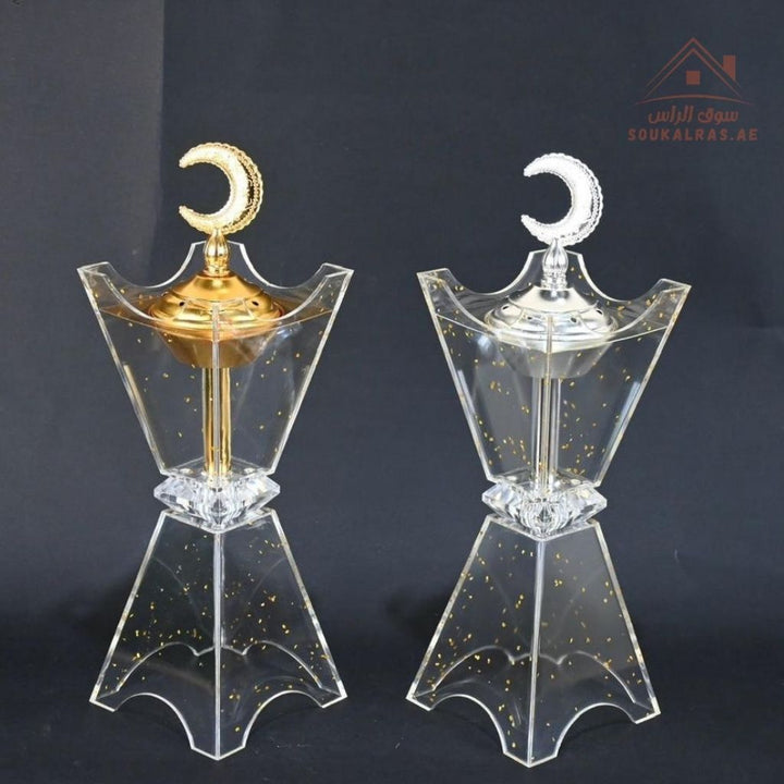 Luxury Crystal Bakhoor Burner | Gold & Silver | Crescent Moon Design | Elegant Oud & Incense Holder for Home & Majlis Décor - Souk Al Ras