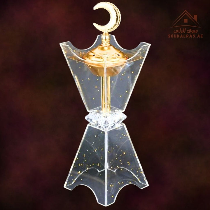Luxury Crystal Bakhoor Burner | Gold & Silver | Crescent Moon Design | Elegant Oud & Incense Holder for Home & Majlis Décor - Souk Al Ras