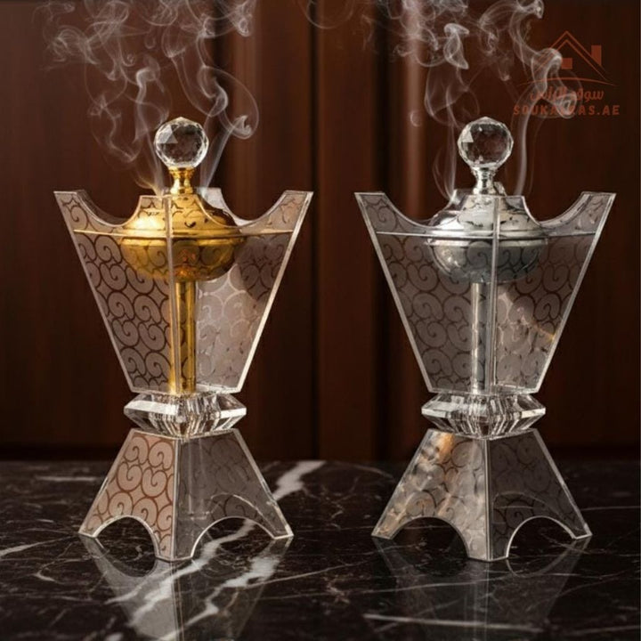 Luxury Crystal Bakhoor Burner | Gold & Silver | Elegant Acrylic Oud & Incense Holder | Premium Arabic Home Décor - Souk Al Ras