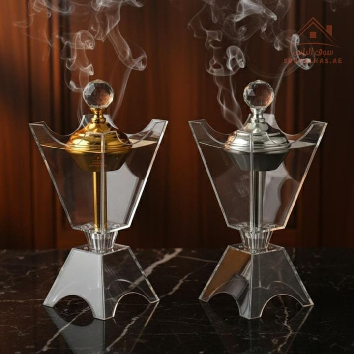 Luxury Crystal Bakhoor Burner | Gold & Silver | Elegant Acrylic Oud & Incense Holder | Premium Home & Majlis Décor - Souk Al Ras