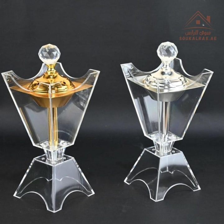 Luxury Crystal Bakhoor Burner | Gold & Silver | Elegant Acrylic Oud & Incense Holder | Premium Home & Majlis Décor - Souk Al Ras
