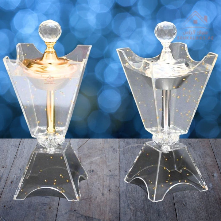 Luxury Crystal Bakhoor Burner | Gold & Silver | Premium Acrylic Oud Burner | Elegant Arabic Home Décor - Souk Al Ras