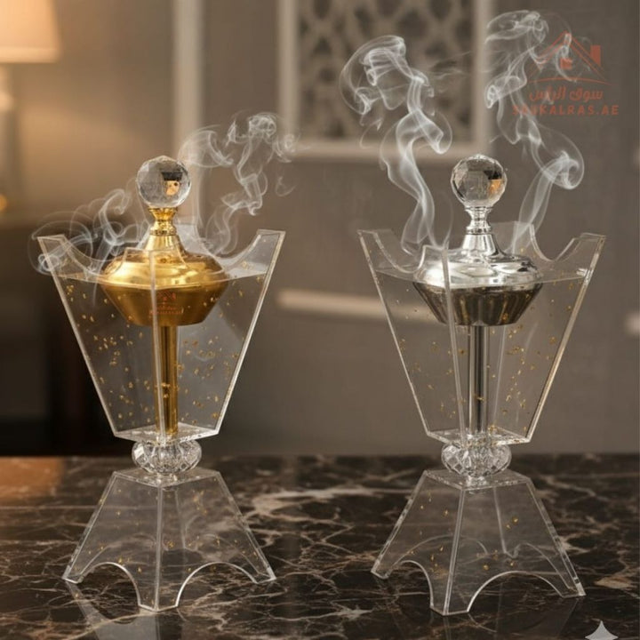 Luxury Crystal Bakhoor Burner | Gold & Silver | Premium Acrylic Oud Burner | Elegant Arabic Home Décor - Souk Al Ras