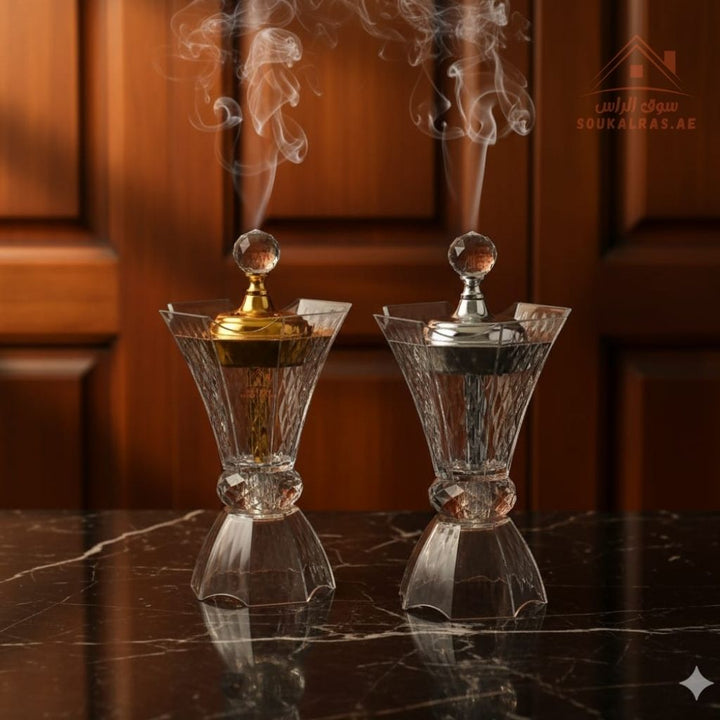 Luxury Crystal Bakhoor Burner | Gold & Silver | Premium Acrylic Oud Burner | Elegant Home & Majlis Décor - Souk Al Ras