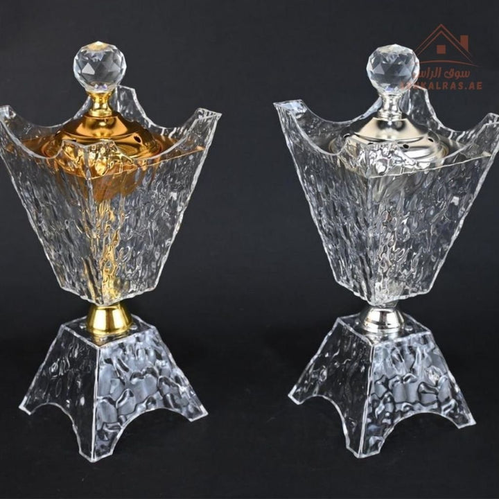 Luxury Crystal Bakhoor Burner | Gold & Silver | Premium Acrylic Oud Burner | Elegant Home & Majlis Décor - Souk Al Ras