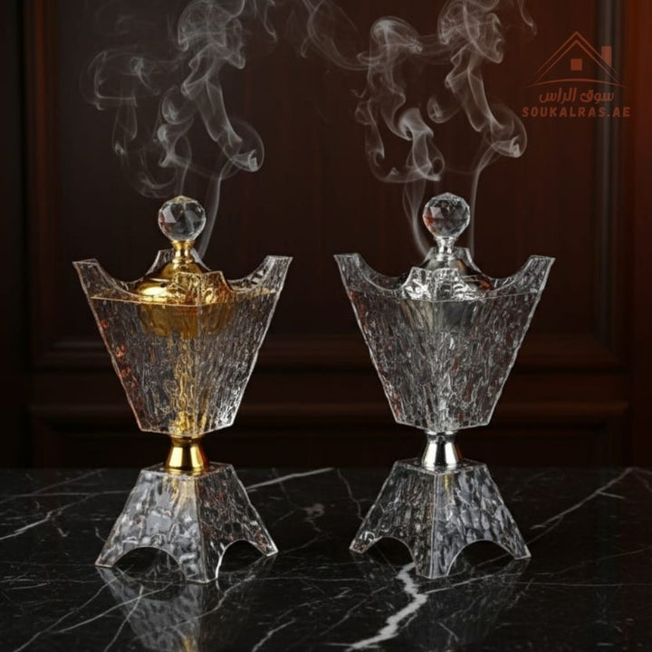 Luxury Crystal Bakhoor Burner | Gold & Silver | Premium Acrylic Oud Burner | Elegant Home & Majlis Décor - Souk Al Ras
