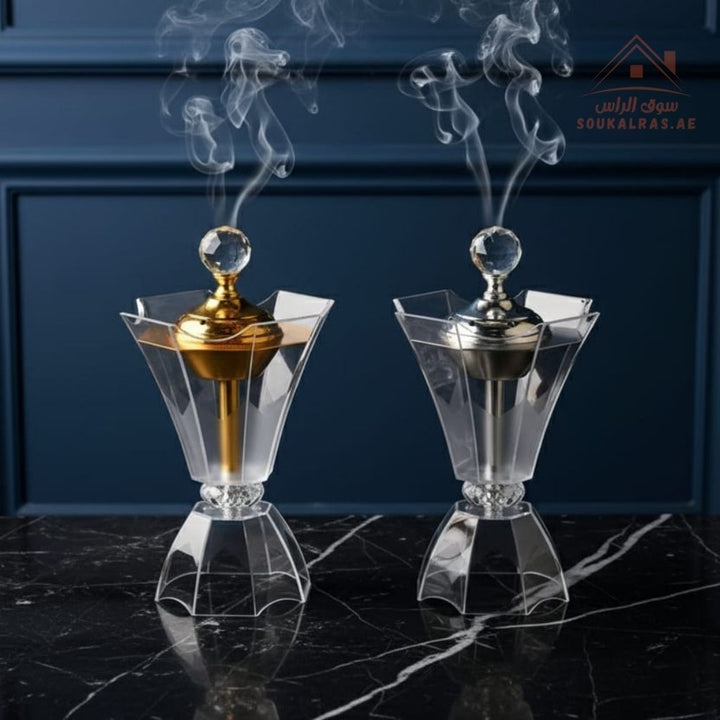 Luxury Crystal Bukhoor Burner| Elegant Acrylic Incense Holder | Available in Gold & Silver | Perfect Design for Home, Majlis & Gifting - Souk Al Ras