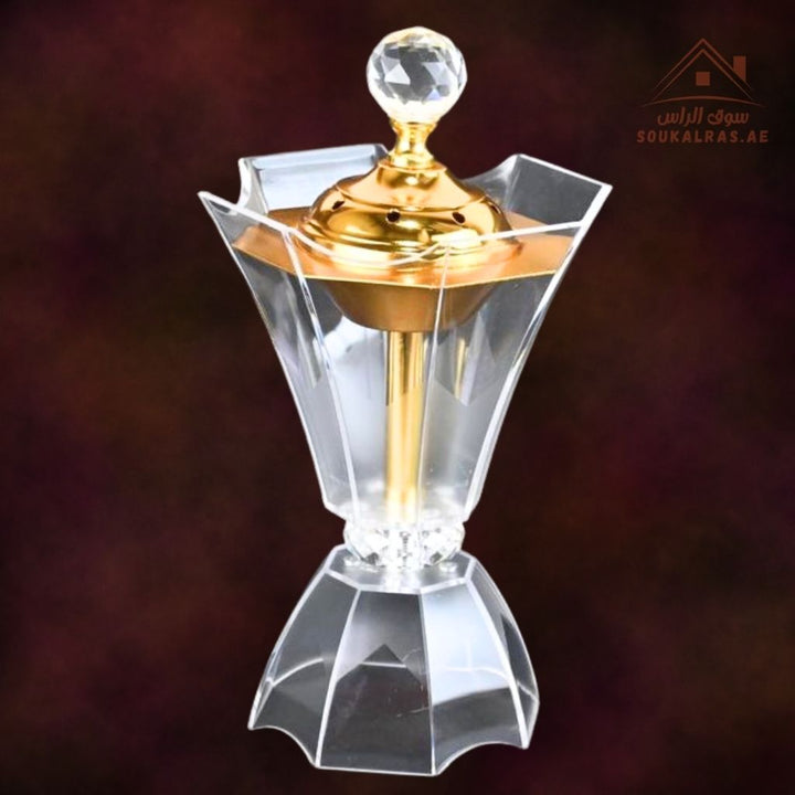 Luxury Crystal Bukhoor Burner| Elegant Acrylic Incense Holder | Available in Gold & Silver | Perfect Design for Home, Majlis & Gifting - Souk Al Ras