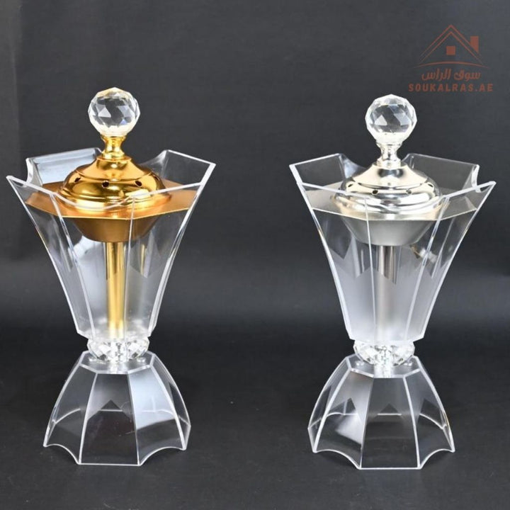 Luxury Crystal Bukhoor Burner| Elegant Acrylic Incense Holder | Available in Gold & Silver | Perfect Design for Home, Majlis & Gifting - Souk Al Ras