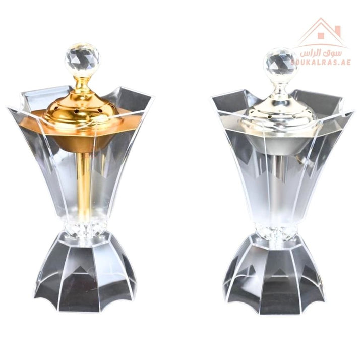 Luxury Crystal Bukhoor Burner| Elegant Acrylic Incense Holder | Available in Gold & Silver | Perfect Design for Home, Majlis & Gifting - Souk Al Ras