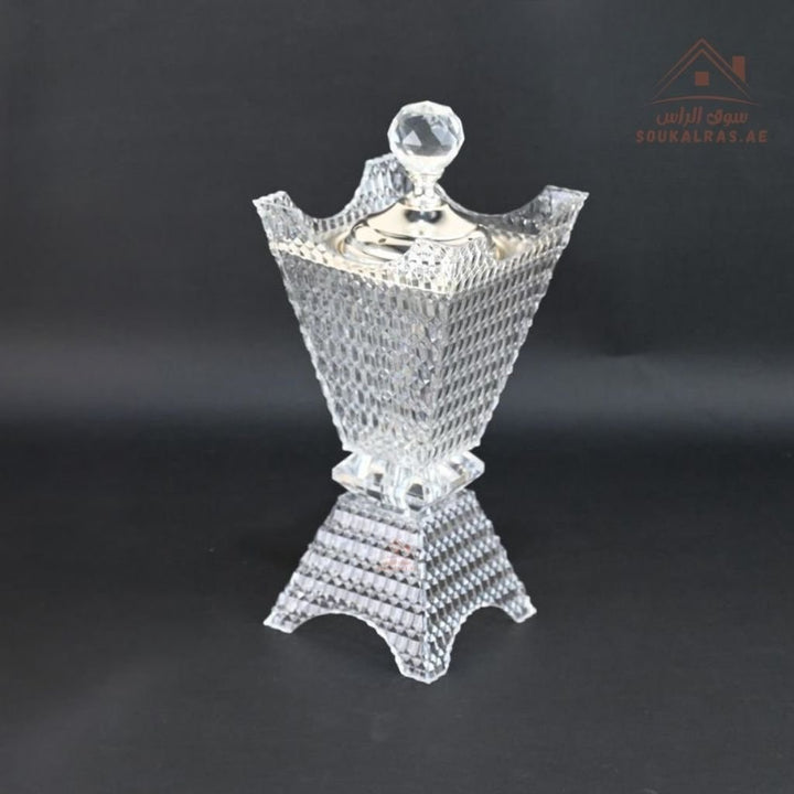 Luxury Crystal Bukhoor Burner with Carved Metal Base | Available in Gold & Silver | Elegant Arabic Design for Home - Souk Al Ras
