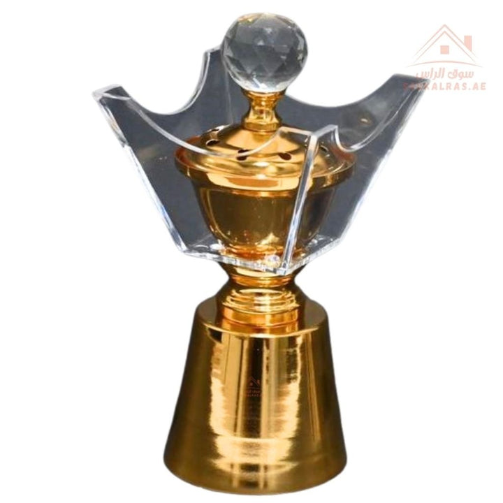 Luxury Crystal Bukhoor Burner with Carved Metal Base | Available in Gold & Silver | Elegant Arabic Design for Home, Majlis & Gifting - Souk Al Ras