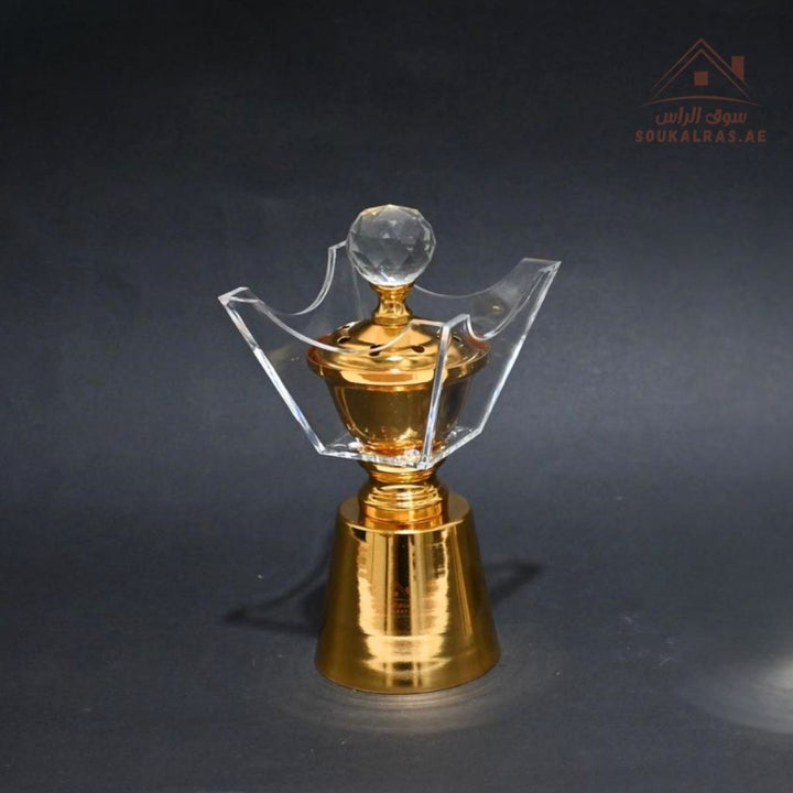 Luxury Crystal Bukhoor Burner with Carved Metal Base | Available in Gold & Silver | Elegant Arabic Design for Home, Majlis & Gifting - Souk Al Ras