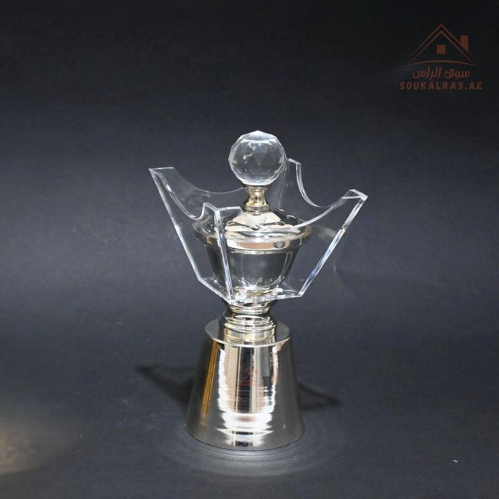 Luxury Crystal Bukhoor Burner with Carved Metal Base | Available in Gold & Silver | Elegant Arabic Design for Home, Majlis & Gifting - Souk Al Ras
