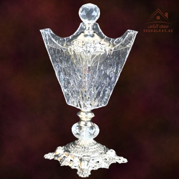 Luxury Crystal Bukhoor Burner with Carved Metal Base | Available in Gold & Silver | Elegant Arabic Design for Home, Majlis & Gifting - Souk Al Ras