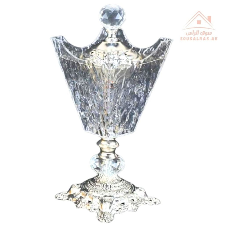 Luxury Crystal Bukhoor Burner with Carved Metal Base | Available in Gold & Silver | Elegant Arabic Design for Home, Majlis & Gifting - Souk Al Ras