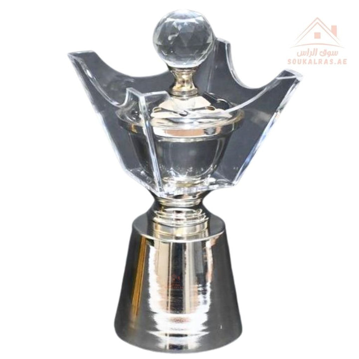 Luxury Crystal Bukhoor Burner with Carved Metal Base | Available in Gold & Silver | Elegant Arabic Design for Home, Majlis & Gifting - Souk Al Ras