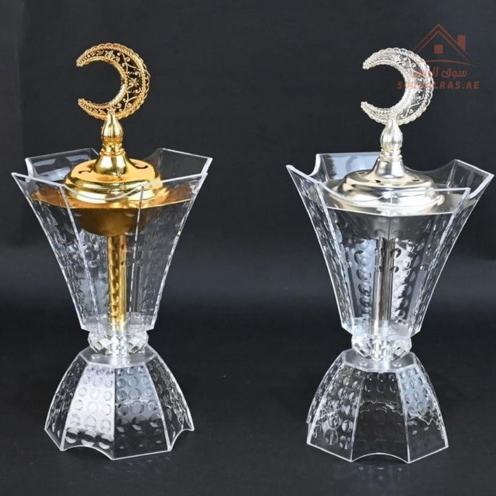 Luxury Crystal Bukhoor Burner with Crescent Moon Top | Available in Gold & Silver | Elegant Arabic Design for Home, Majlis & Gifting - Souk Al Ras