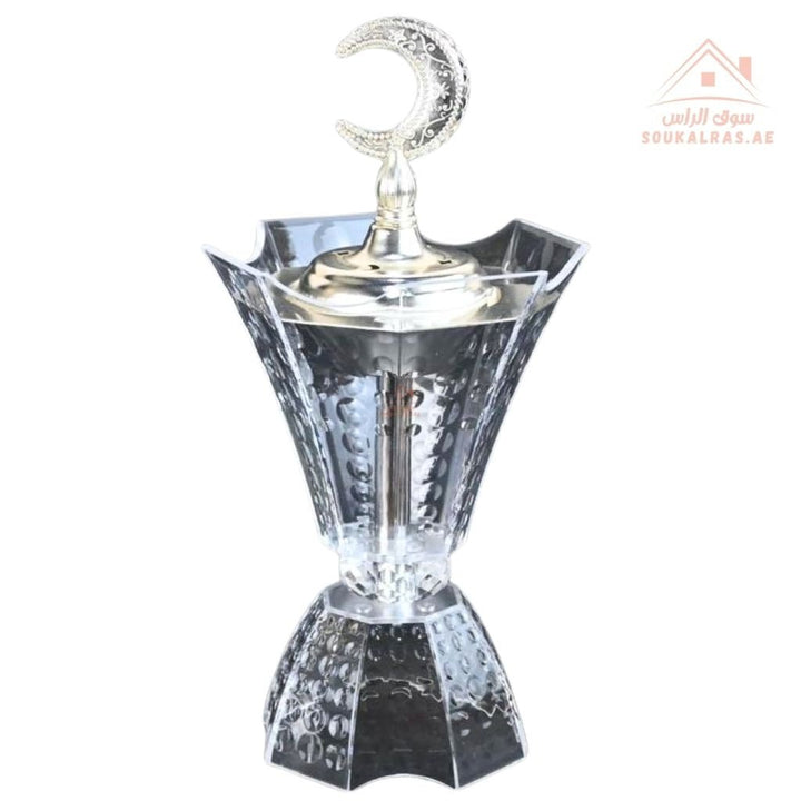 Luxury Crystal Bukhoor Burner with Crescent Moon Top | Available in Gold & Silver | Elegant Arabic Design for Home, Majlis & Gifting - Souk Al Ras
