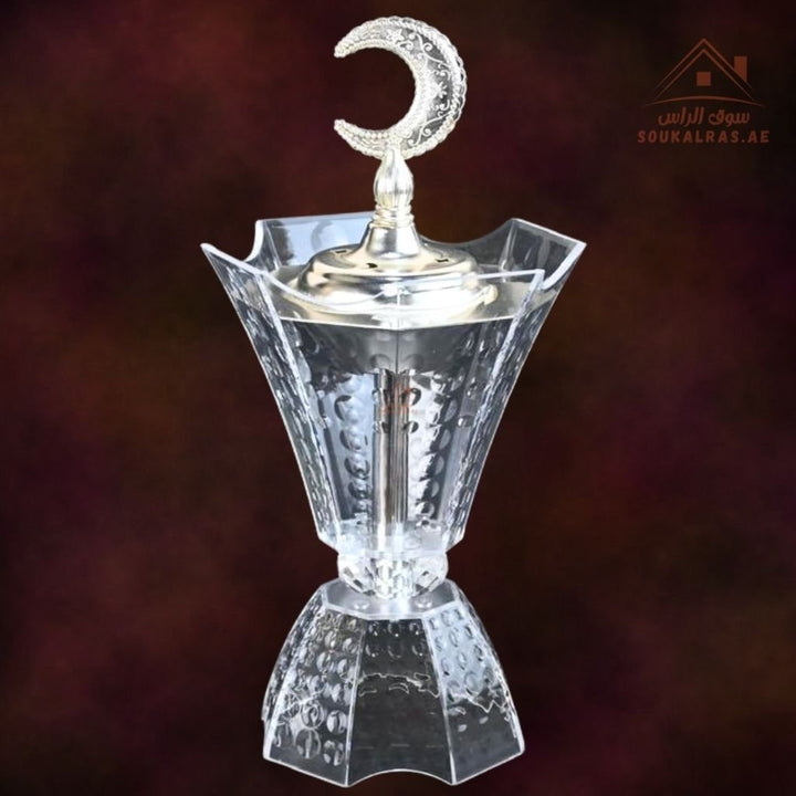 Luxury Crystal Bukhoor Burner with Crescent Moon Top | Available in Gold & Silver | Elegant Arabic Design for Home, Majlis & Gifting - Souk Al Ras