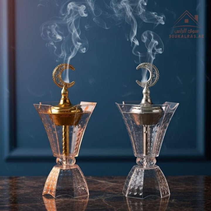 Luxury Crystal Bukhoor Burner with Crescent Moon Top | Available in Gold & Silver | Elegant Arabic Design for Home, Majlis & Gifting - Souk Al Ras