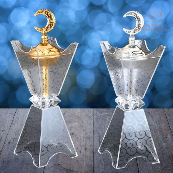 Luxury Crystal Bukhoor Burner with Crescent Top| Available in Gold & Silver | Elegant Arabic Design for Home, Majlis & Gifting (Copy) (Copy) - Souk Al Ras