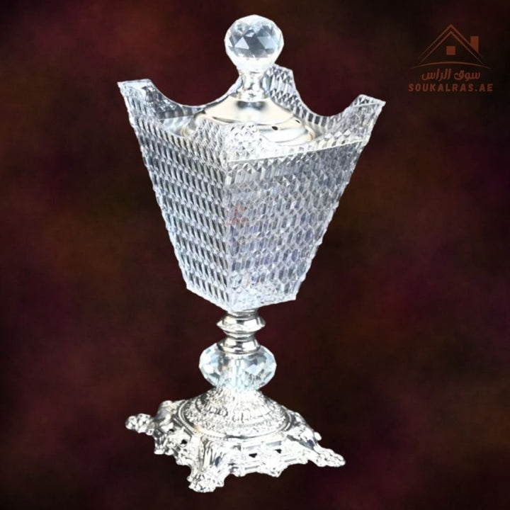 Luxury Crystal Bukhoor Burner with Ornate Base| Available in Gold & Silver | Elegant Arabic Design for Home, Majlis & Gifting - Souk Al Ras