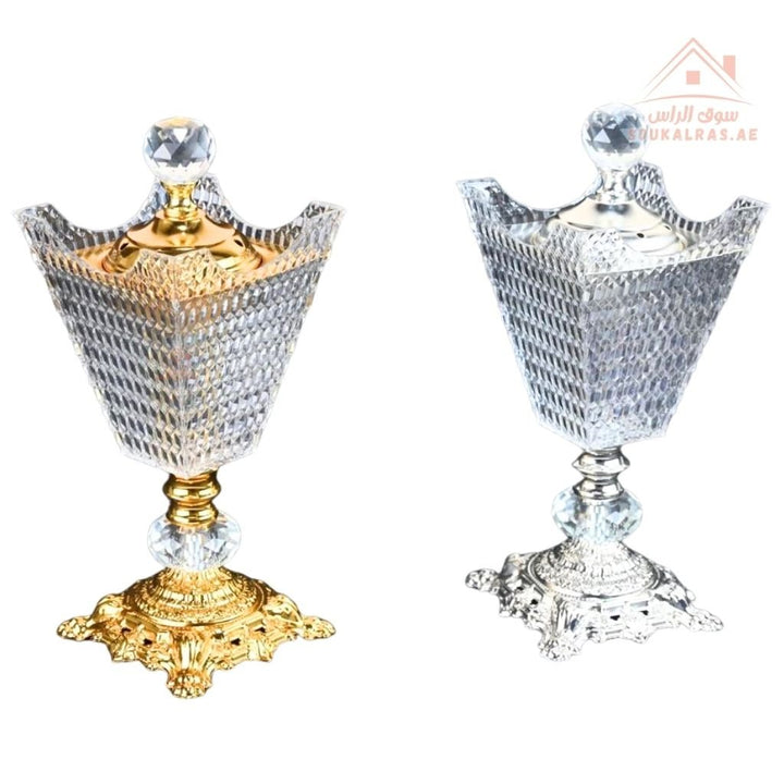 Luxury Crystal Bukhoor Burner with Ornate Base| Available in Gold & Silver | Elegant Arabic Design for Home, Majlis & Gifting - Souk Al Ras