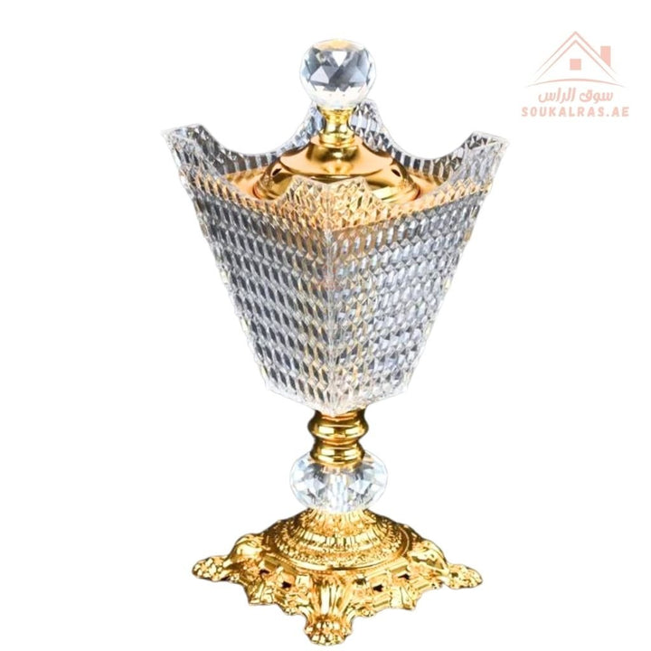Luxury Crystal Bukhoor Burner with Ornate Base| Available in Gold & Silver | Elegant Arabic Design for Home, Majlis & Gifting - Souk Al Ras