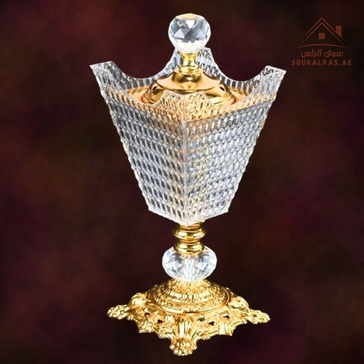 Luxury Crystal Bukhoor Burner with Ornate Base| Available in Gold & Silver | Elegant Arabic Design for Home, Majlis & Gifting - Souk Al Ras