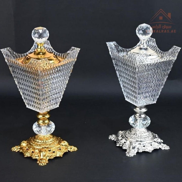 Luxury Crystal Bukhoor Burner with Ornate Base| Available in Gold & Silver | Elegant Arabic Design for Home, Majlis & Gifting - Souk Al Ras