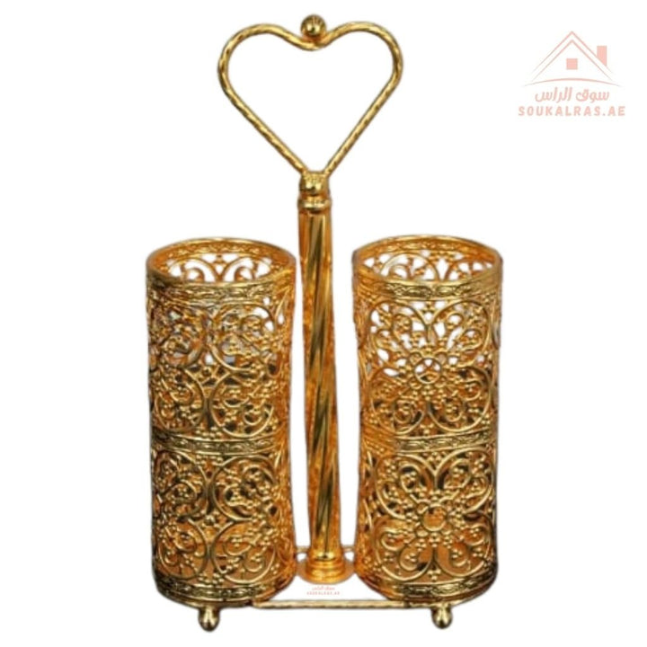 Luxury Double Cup Holder with Elegant Golden Design | Sturdy Metal Frame | Perfect for Occasions & Hosting - Souk Al Ras