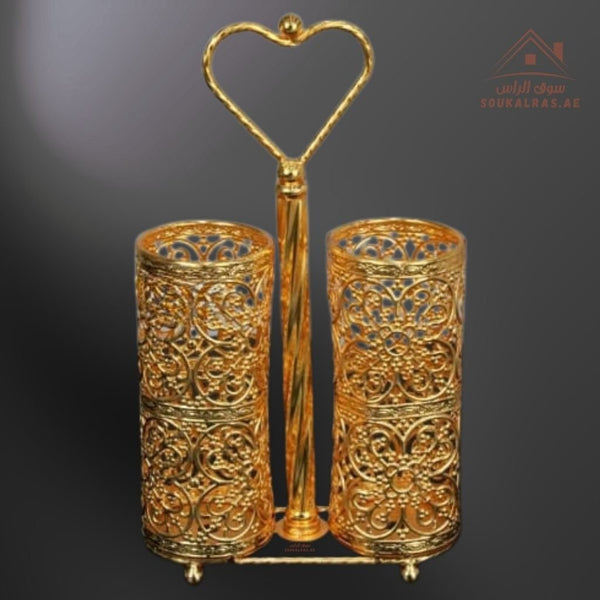 Luxury Double Cup Holder with Elegant Golden Design | Sturdy Metal Frame | Perfect for Occasions & Hosting - Souk Al Ras