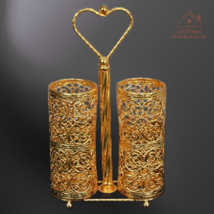 Luxury Double Cup Holder with Elegant Golden Design | Sturdy Metal Frame | Perfect for Occasions & Hosting - Souk Al Ras