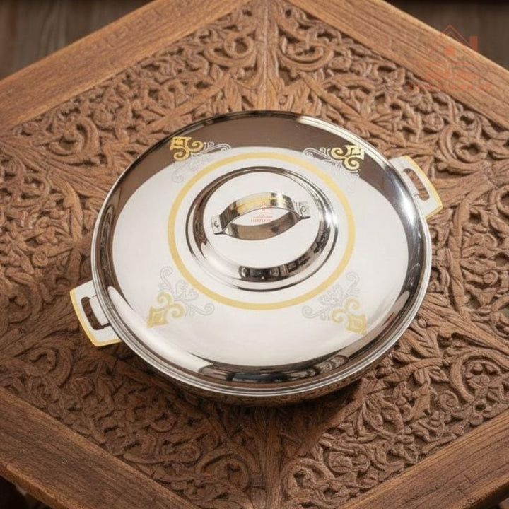 Luxury ELISA Stainless Steel Insulated Hot Pot | Keeps Food Hot & Fresh for Hours | Elegant Silver - Gold Finish| Ideal for family meals, buffets, and gatherings | Made in India - Souk Al Ras