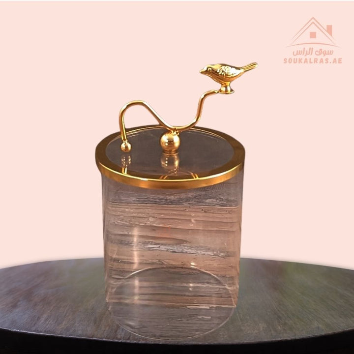 Luxury Glass Jar with Golden Bird Lid | Elegant Storage Container| perfect for storing sweets, coffee, or decorative display - Souk Al Ras