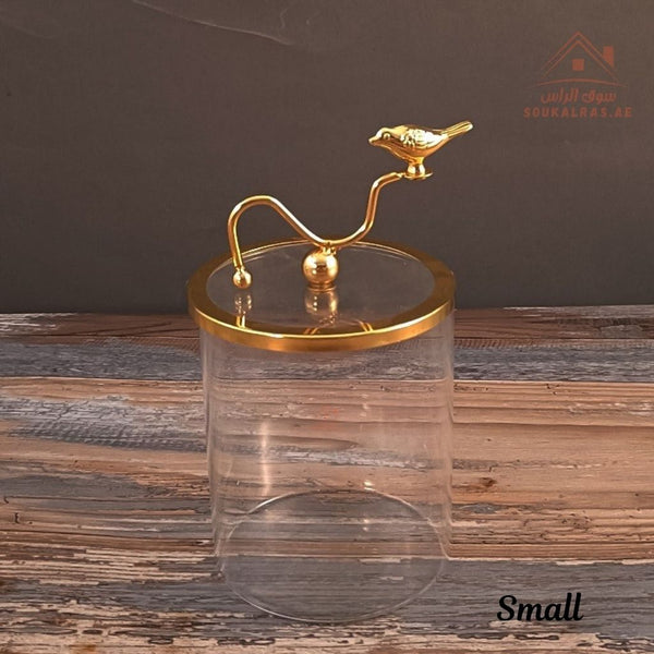 Luxury Glass Jar with Golden Bird Lid | Elegant Storage Container| perfect for storing sweets, coffee, or decorative display - Souk Al Ras