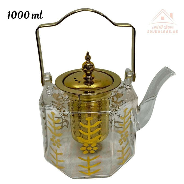 Luxury Glass Kettle with Gold Detailing and Stainless Steel Strainer and 6 Tea Cup Set with Gold Accents - Souk Al RasCoffee & Tea Cups
