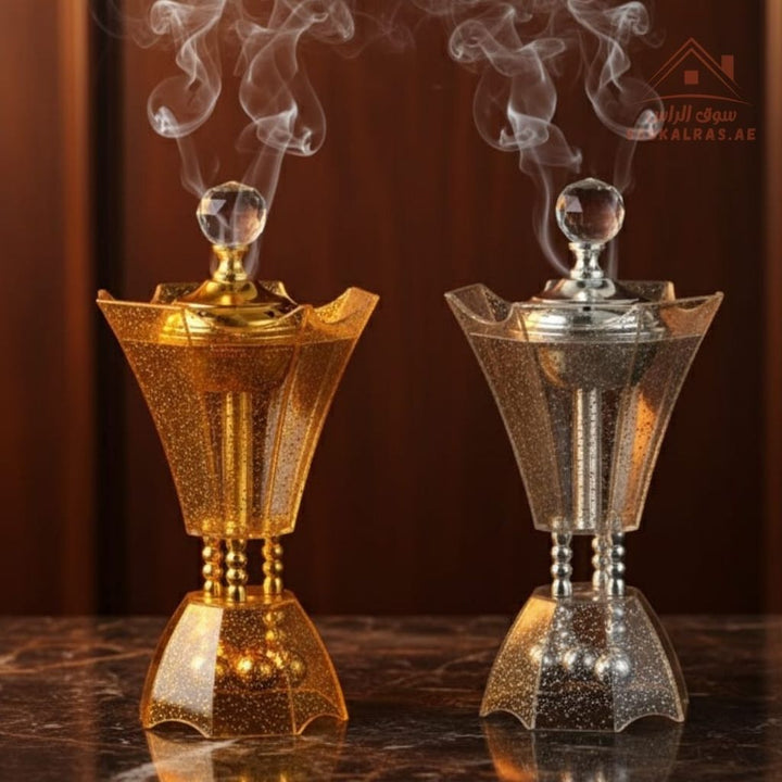 Luxury Glitter Crystal Bakhoor Burner | Gold & Silver | Sparkling Acrylic Incense Holder | Elegant Home & Majlis Décor - Souk Al Ras