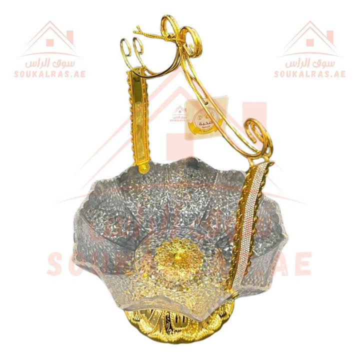 Luxury Gold - Plated Floral Glass Serving Plate | Elegant Sweets & Nuts Dish - Souk Al Ras