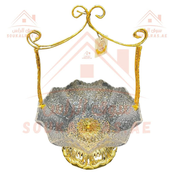 Luxury Gold - Plated Floral Glass Serving Plate | Elegant Sweets & Nuts Dish - Souk Al Ras