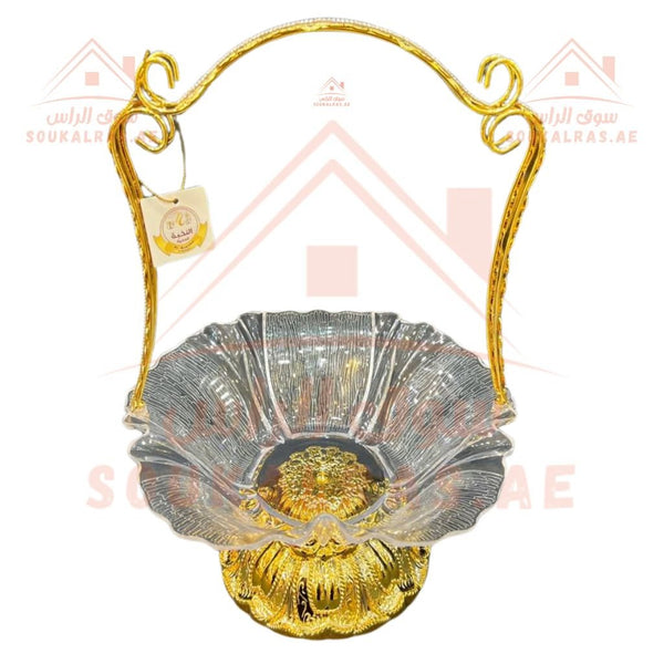 Luxury Gold - Plated Glass Serving Plate | Elegant Floral Design | Premium Sweets & Nuts Bowl - Souk Al Ras