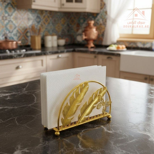 Luxury Golden Napkin Holder | Floral Metal Design | Elegant Table & Kitchen Decor - Souk Al Ras