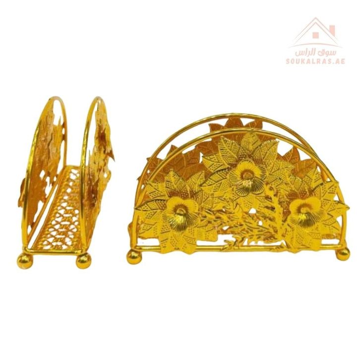 Luxury Golden Napkin Holder | Floral Metal Design | Elegant Table & Kitchen Decor - Souk Al Ras