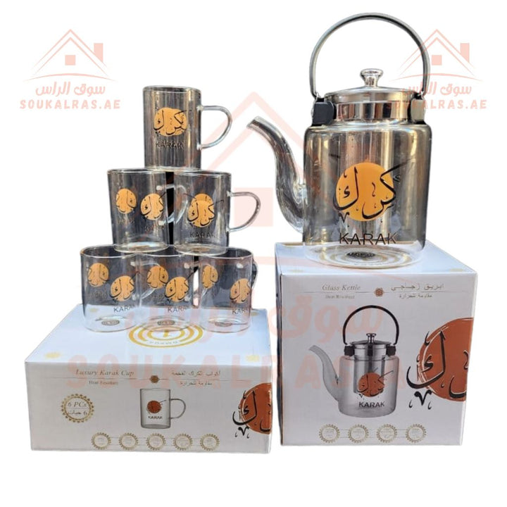 Luxury Heat - Resistant Glass Karak Tea Kettle with 6 - Cup Set | 1.2L Capacity | Premium Stainless Steel Design - Souk Al Ras