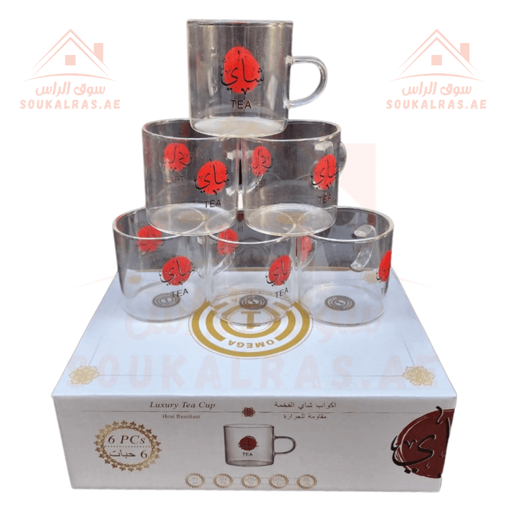 Luxury Heat - Resistant Glass Tea Cups Set | 6 - Piece set | Perfect for serving tea combine elegance and durability - Souk Al Ras