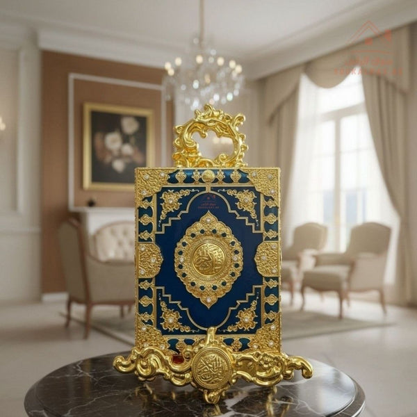 Luxury Holy Quran Stand | Royal Gold Design with Crystal Stones|Perfect for home décor & gifting - Souk Al Ras